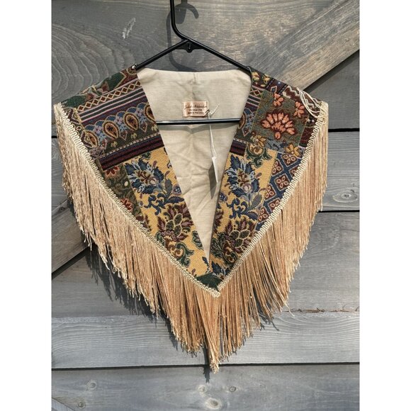 Vintage Jacket Addendum Bohemian Tapestry Fringe Shawl Scarf Western - Picture 1 of 5